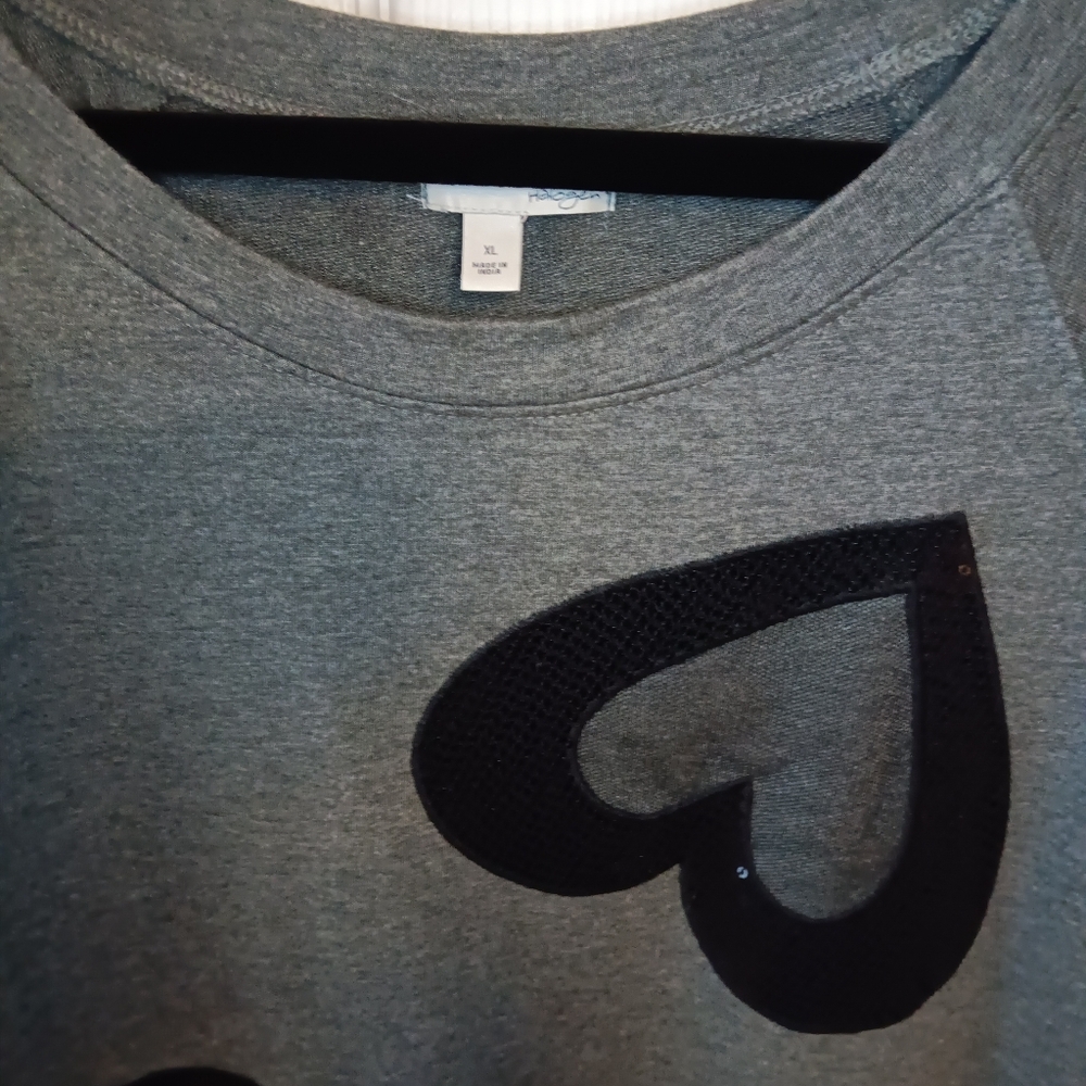 Halogen Sequin Heart Raglan Sleeve Round Neck Sweatshirt - Picture 5 of 7